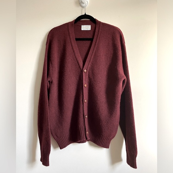 Neely, Ltd Burgundy Button Up Long Sleeve Grandpa Wool Blend Cardigan Sweater L - Picture 1 of 11